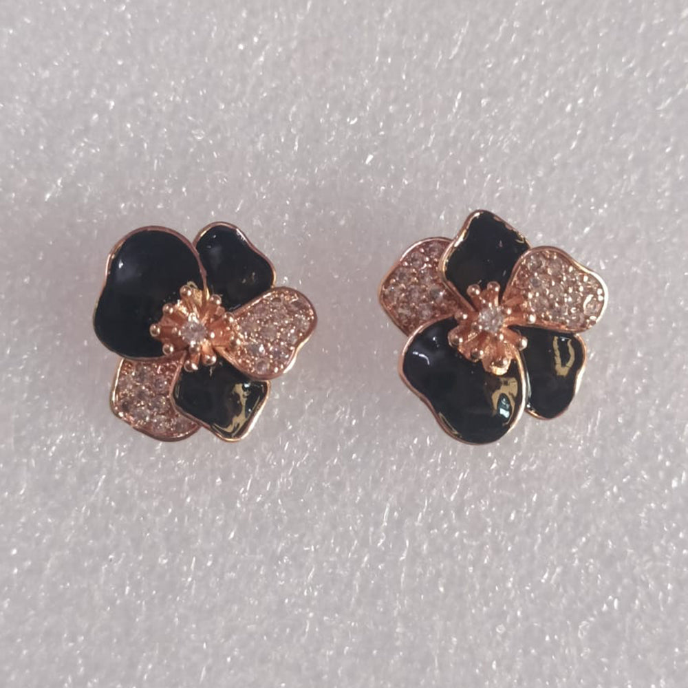 Exotica Collection Elegant Gold-Plated Studs Earrings with Black Color Austrian Stones