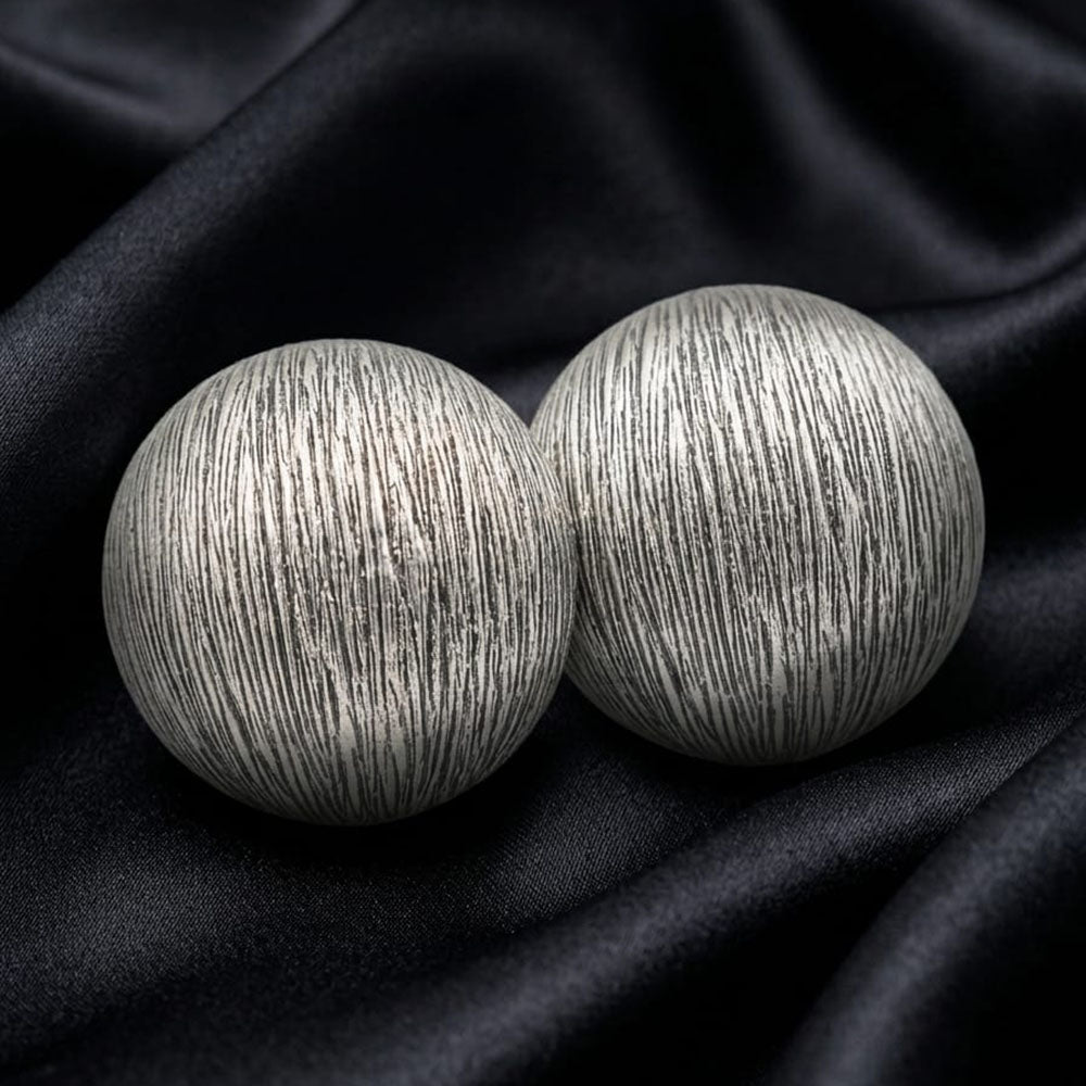 Exotica Collection Designer Textured Silver Tone Round Stud Earrings