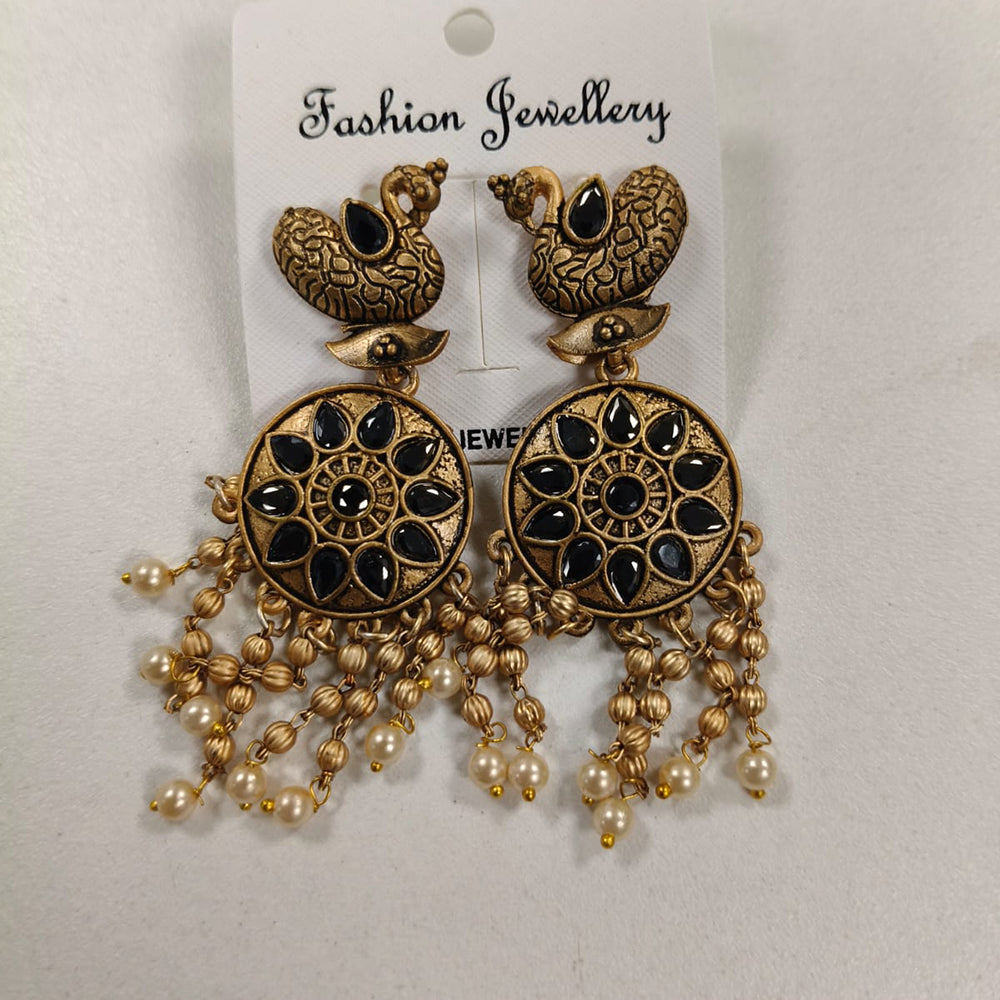 Wearhouse Fashion Gold Plated Crystal Stone And Pearls Dangler Earrings