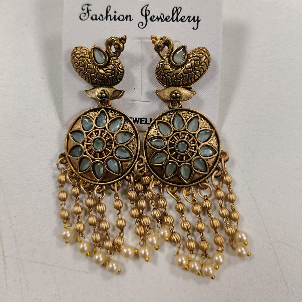 Wearhouse Fashion Gold Plated Crystal Stone And Pearls Dangler Earrings