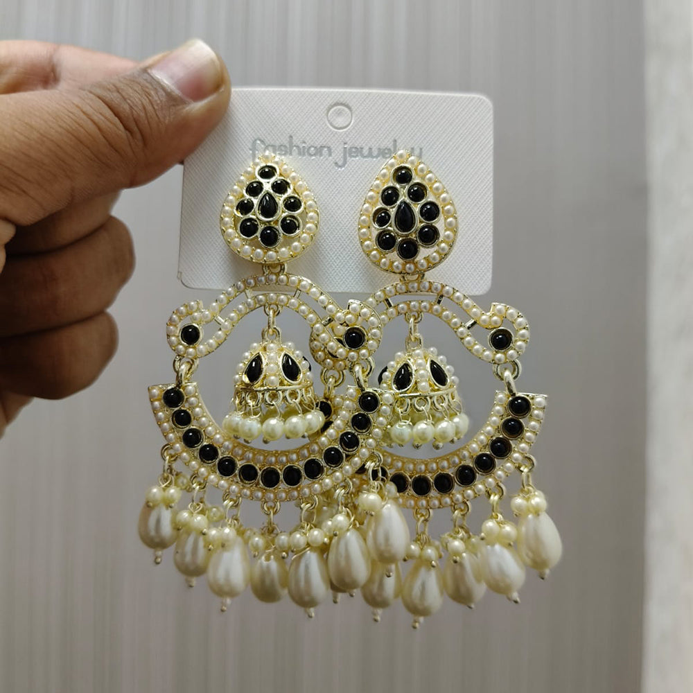 Wearhouse Fashion Gold Plated Pota Stone And Pearls Dangler Earrings