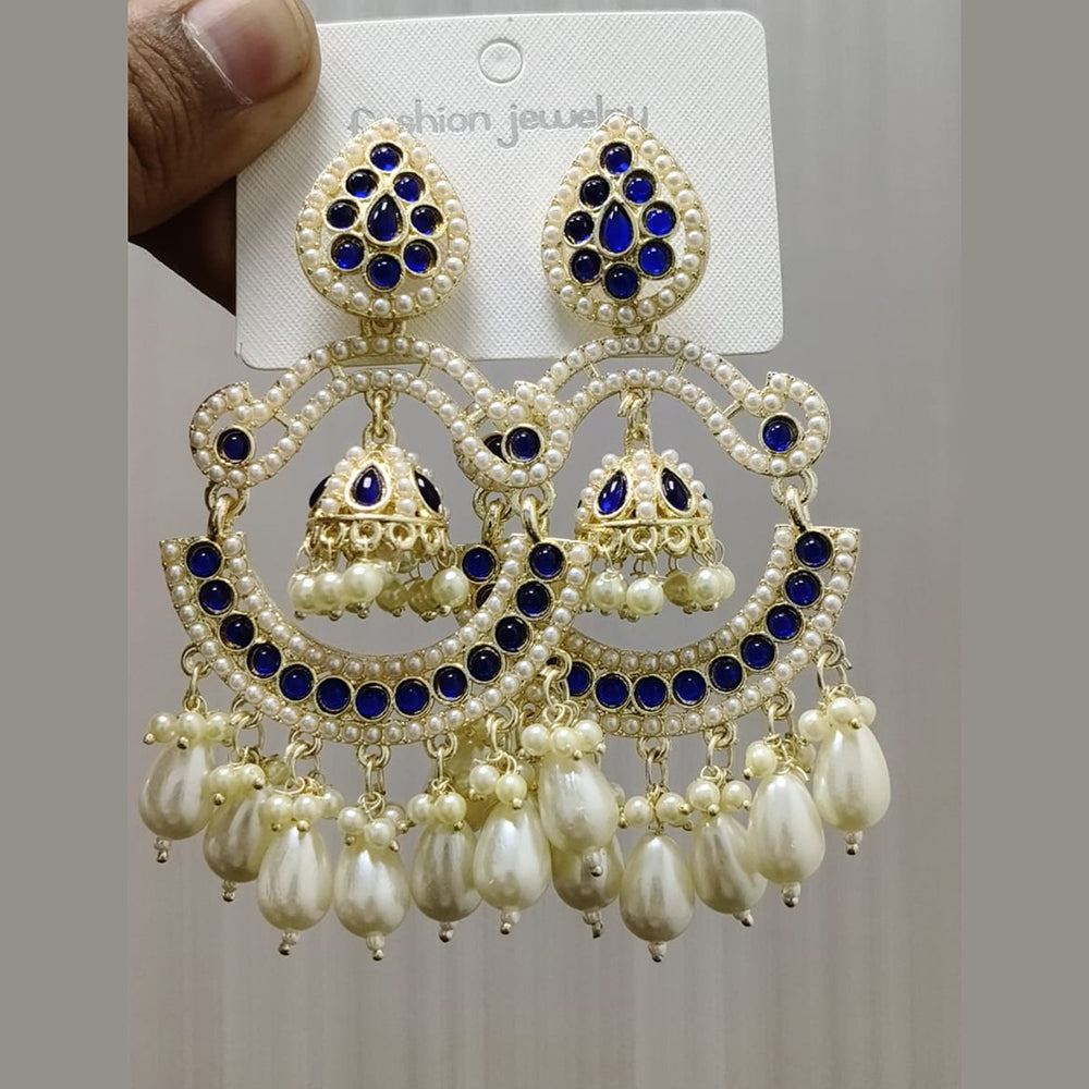 Wearhouse Fashion Gold Plated Pota Stone And Pearls Dangler Earrings