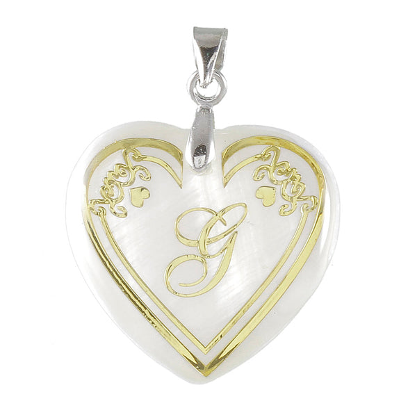 Urthn Alphabet G" Heart Shaped Shell Pendant