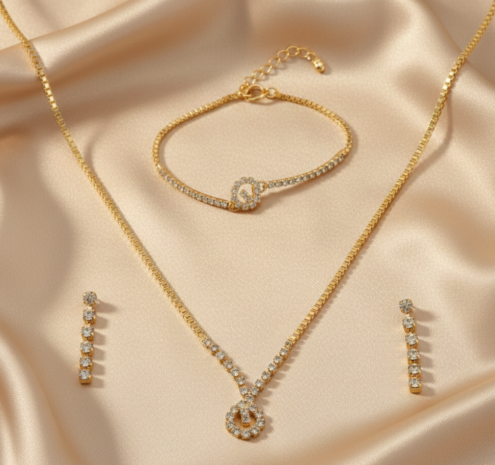 Urthn Gold Plated Necklace Set With Bracelet (Pack Of 6)