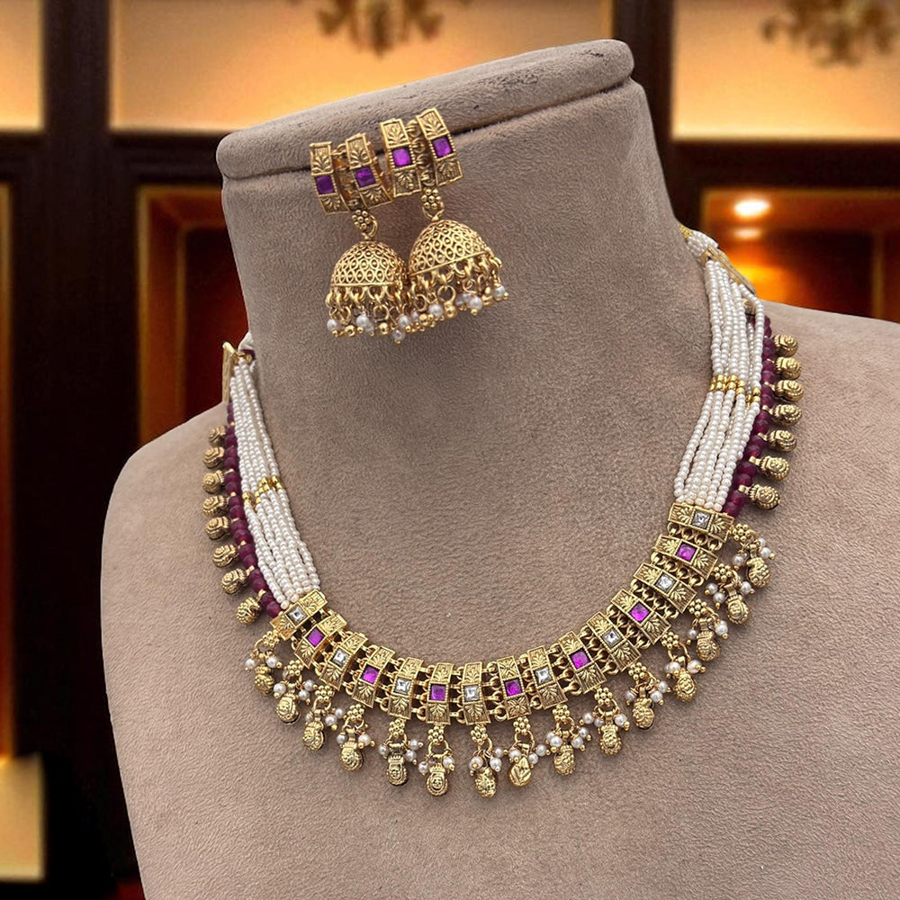 Jewel Addiction Traditional Pota Stone And Pearl Necklace Set