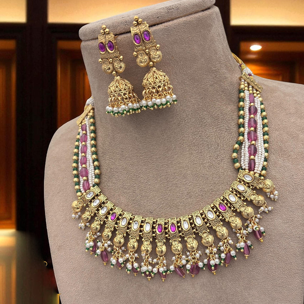 Jewel Addiction Traditional Pota Stone And Pearl Necklace Set