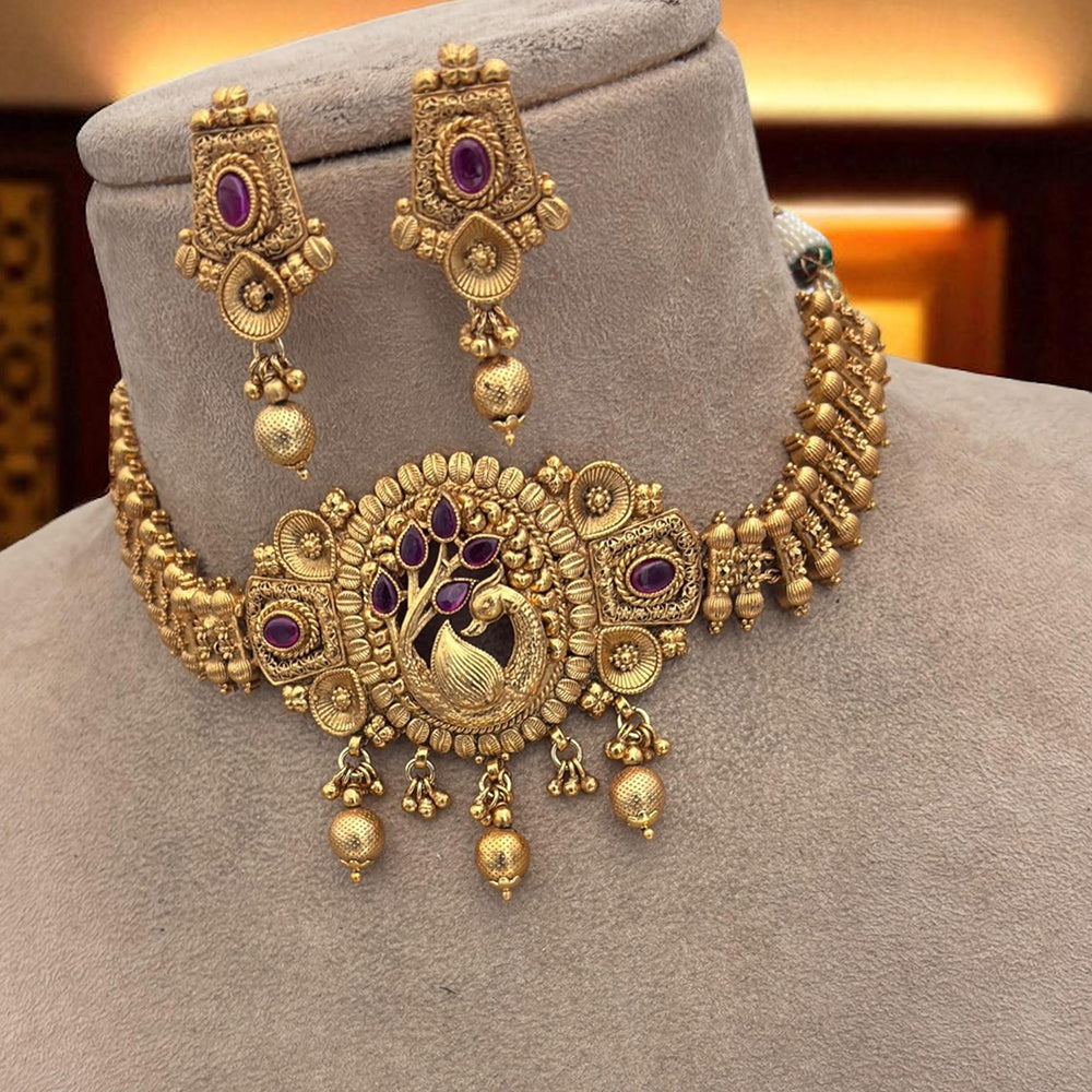 Jewel Addiction Traditional Pota Stone And Pearl Choker Necklace Set