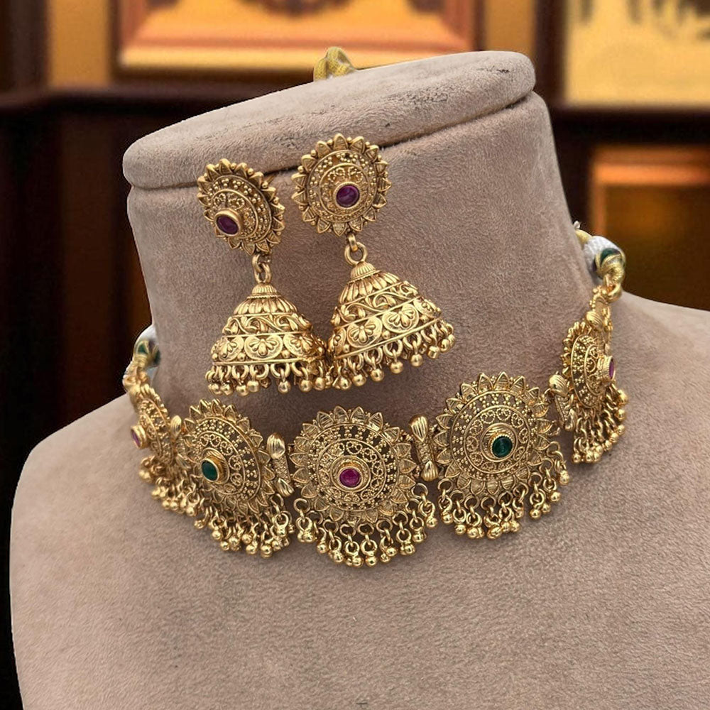 Jewel Addiction Choker Necklace Set Elegant Pota Stones with Copper Finish