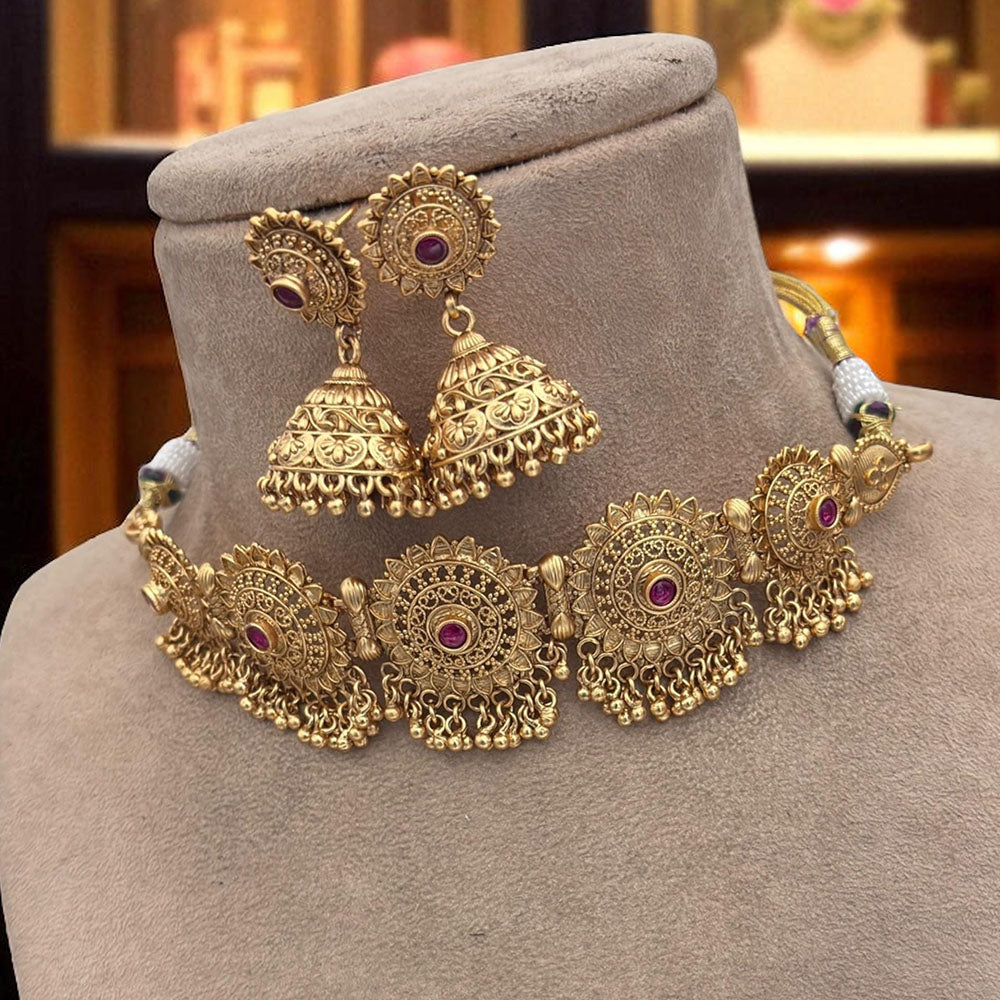 Jewel Addiction Choker Necklace Set Elegant Pota Stones with Copper Finish