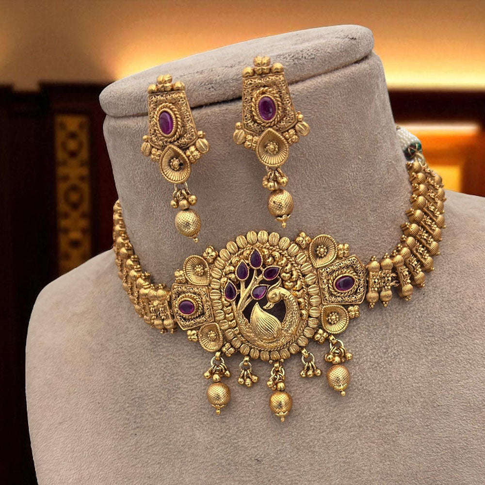 Jewel Addiction Choker Necklace Set Elegant Pota Stones with Copper Finish