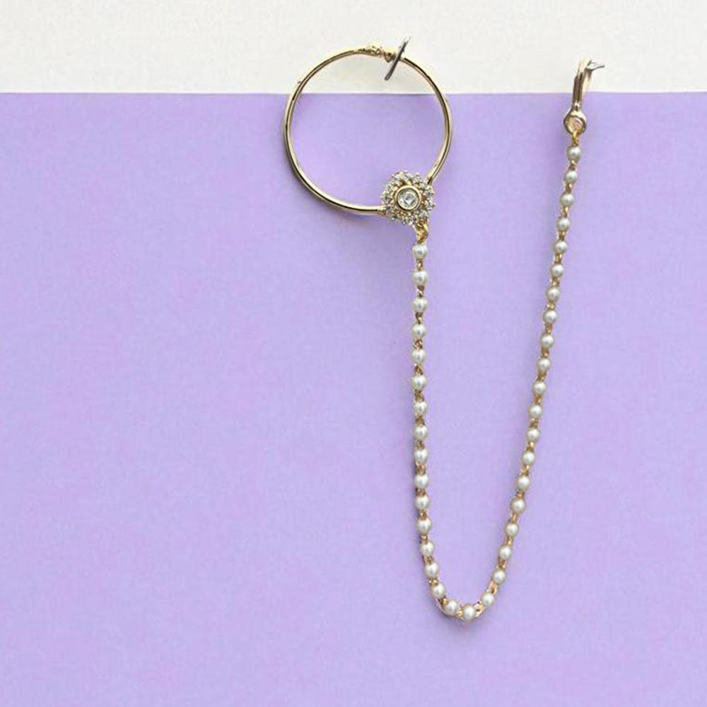 Jewel Addiction Premium Austrian Stone and Pearl Nath Nose Ring for Women & Girls