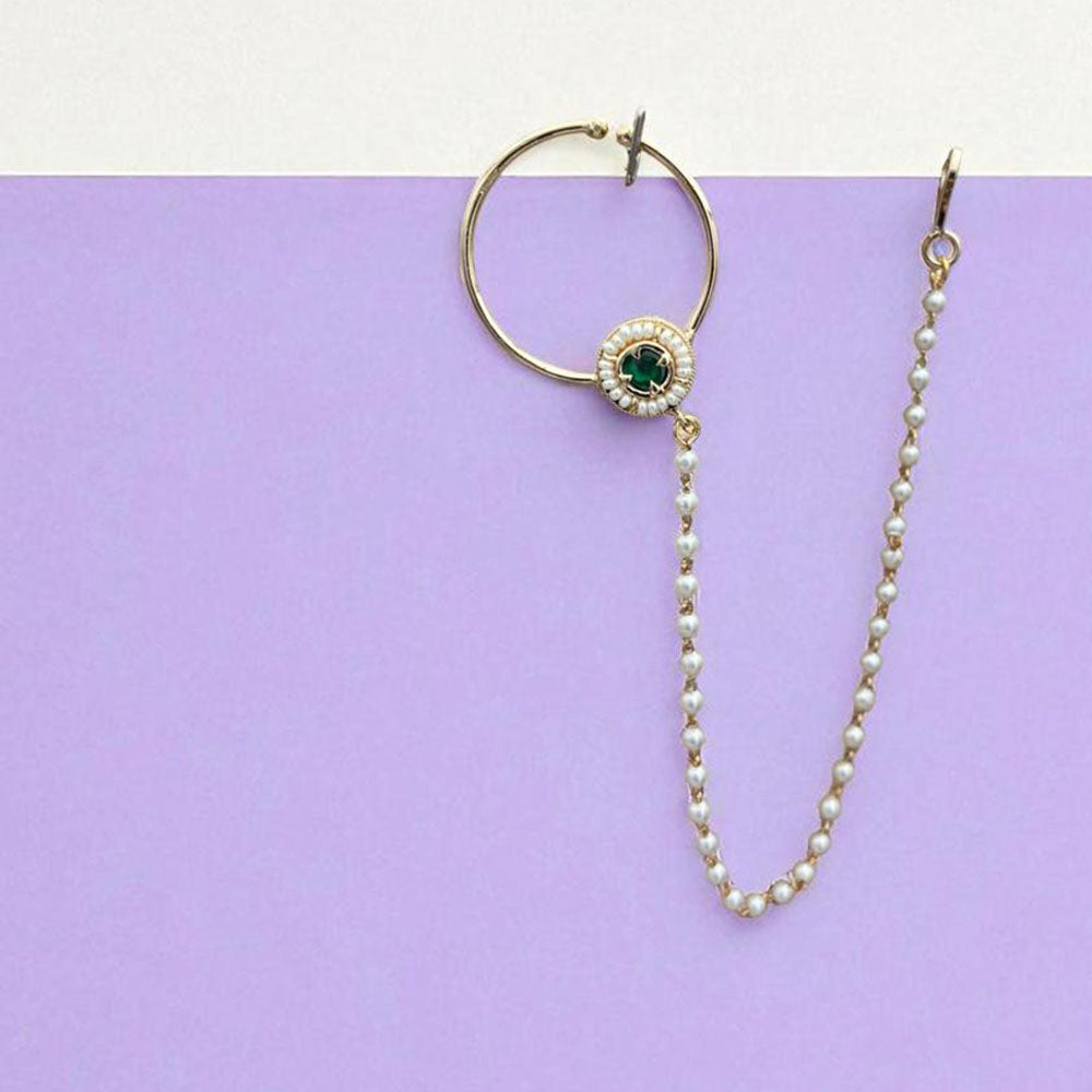 Jewel Addiction Stylish Crystal and Pearl Nath Nose Ring for Women & Girls