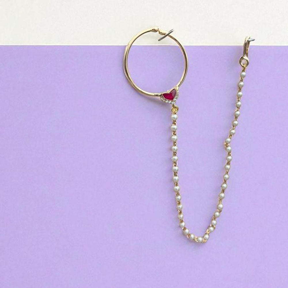 Jewel Addiction Premium Austrian Stone and Pearl Nath Nose Ring for Women & Girls