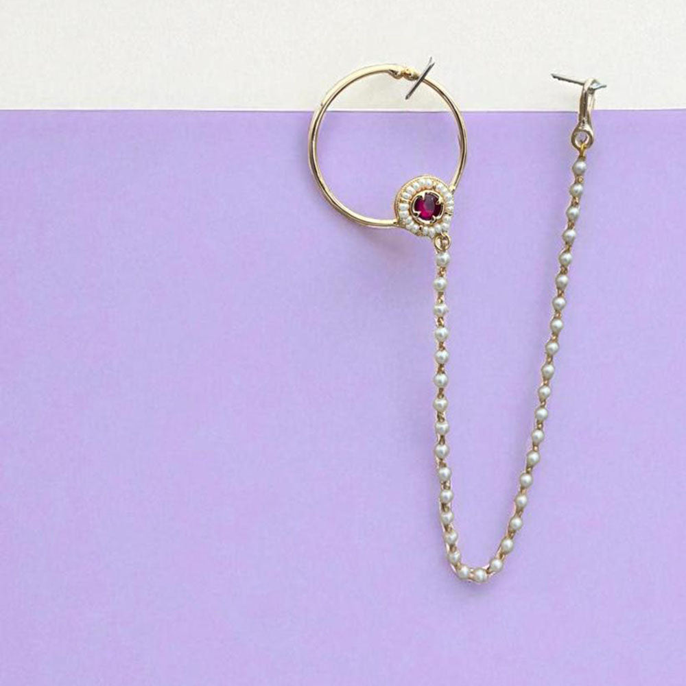 Jewel Addiction Stylish Crystal and Pearl Nath Nose Ring for Women & Girls