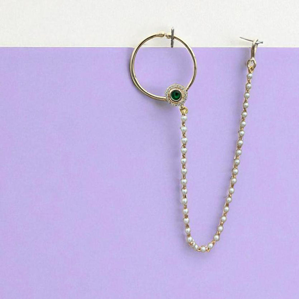 Jewel Addiction Premium Austrian Stone and Pearl Nath Nose Ring for Women & Girls