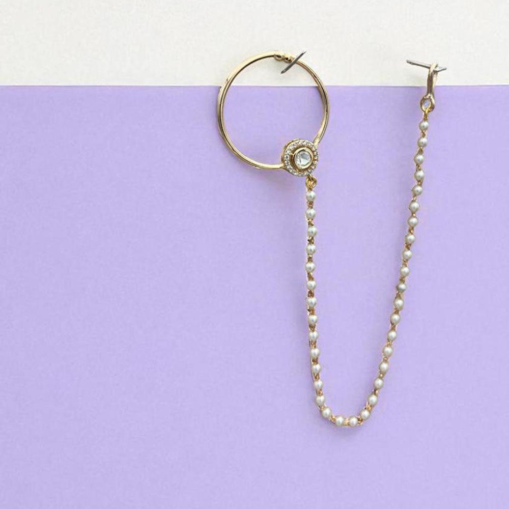 Jewel Addiction Premium Austrian Stone and Pearl Nath Nose Ring for Women & Girls