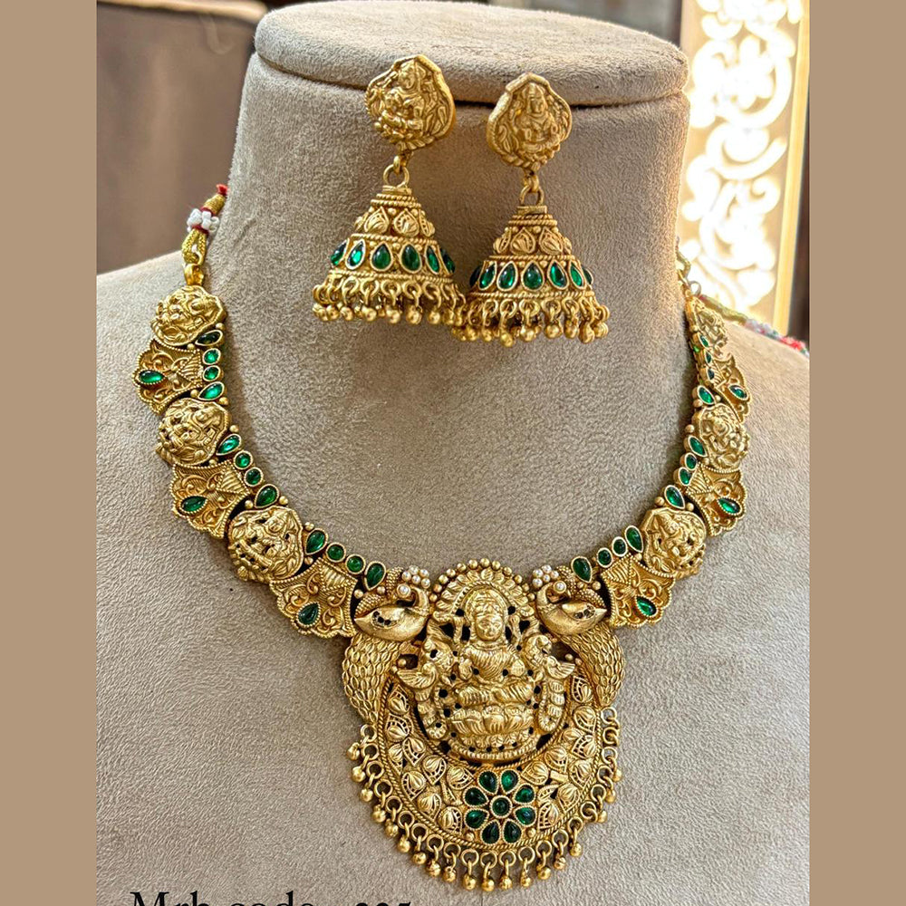 Jewel Addiction Royal Temple Necklace Set with Laxmi Design and Pota Stone for Weddings and Grand Celebrations