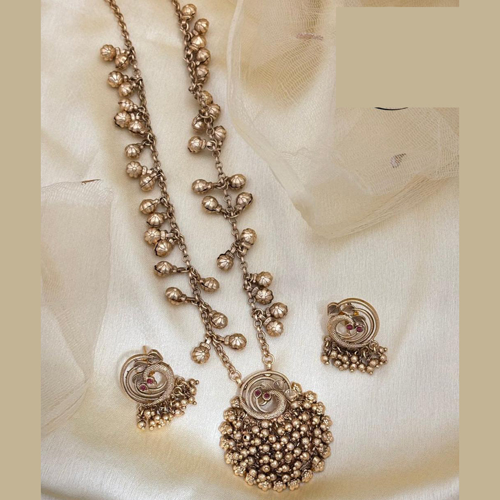 Jewel Addiction Traditional Pota Stone And Pearl Long Necklace Set With Peacock Motif