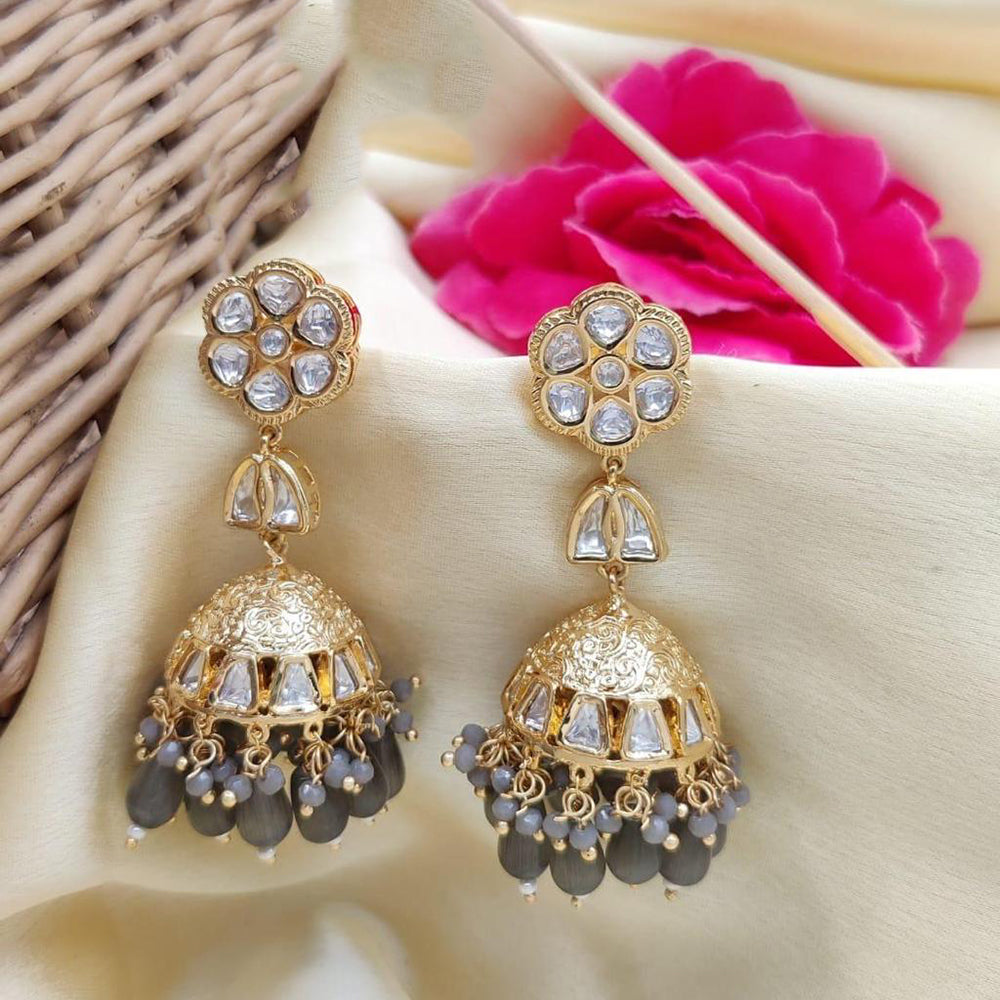 Jewel Addiction Polki Kundan Stone And Beads Designer Jhumki Earrings