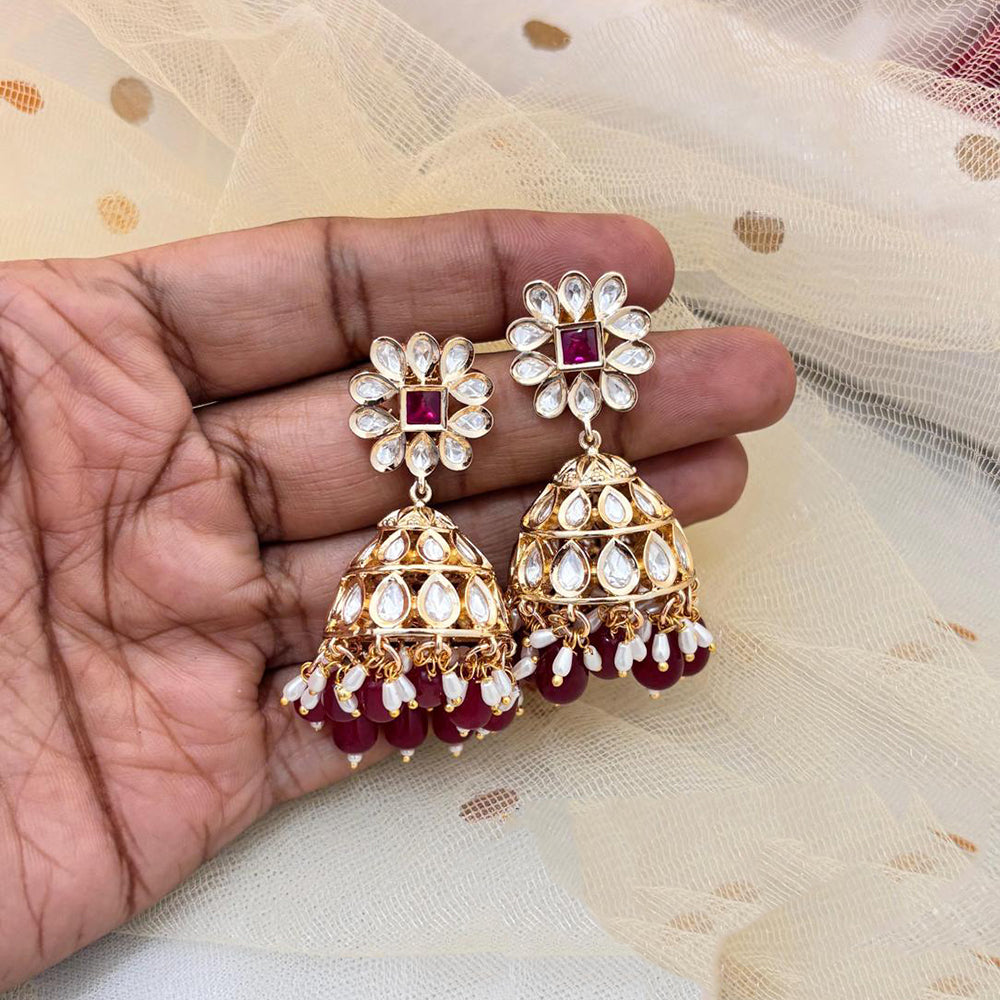 Jewel Addiction Polki Kundan Stone And Beads Designer Jhumki Earrings