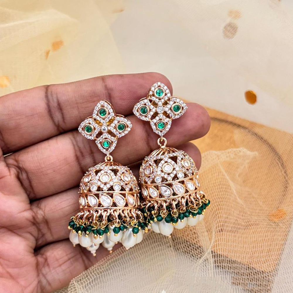 Jewel Addiction Polki Kundan Stone And Beads Designer Jhumki Earrings