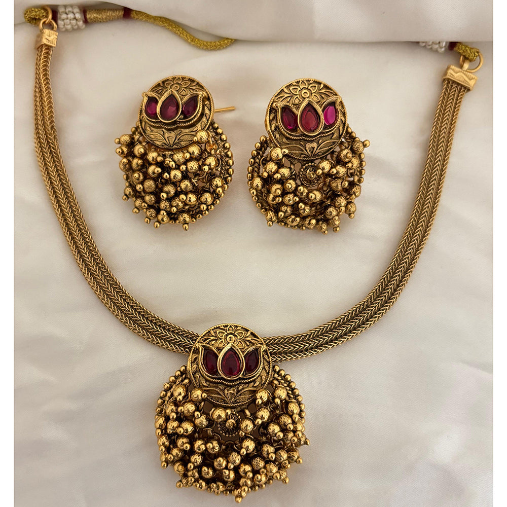 Jewel Addiction Ethnic Pota Stone And Pearl Necklace Set