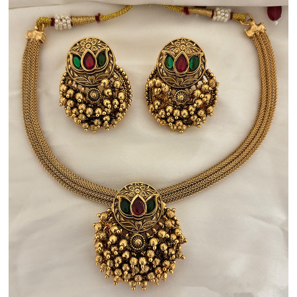Jewel Addiction Ethnic Pota Stone And Pearl Necklace Set