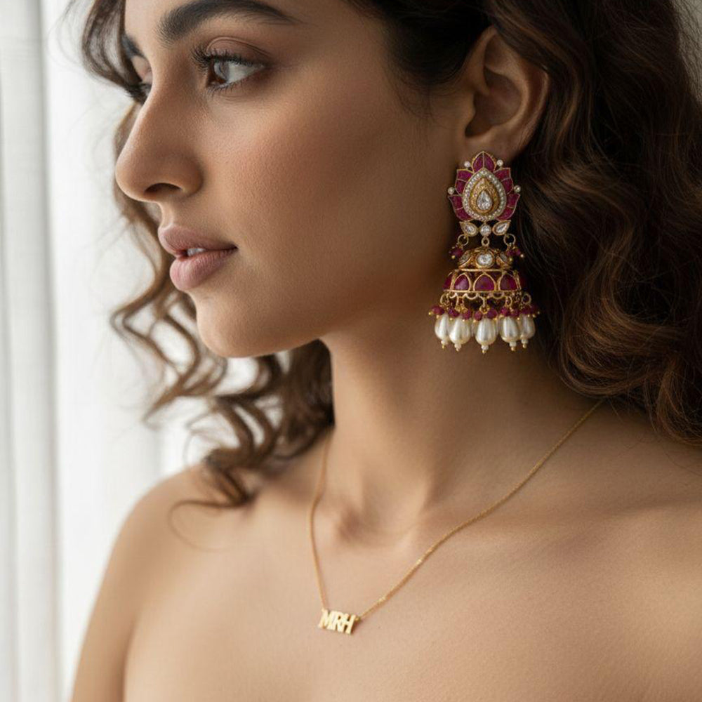 Jewel Addiction Polki Kundan Stone And Beads Designer Jhumki Earrings