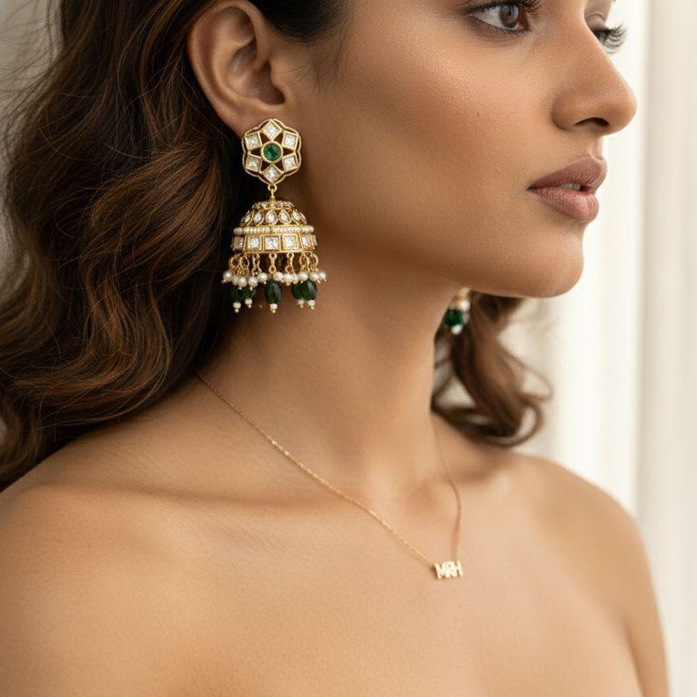Jewel Addiction Ethnic Polki Kundan Stone Beads And Pearl Designer Jhumki Earrings