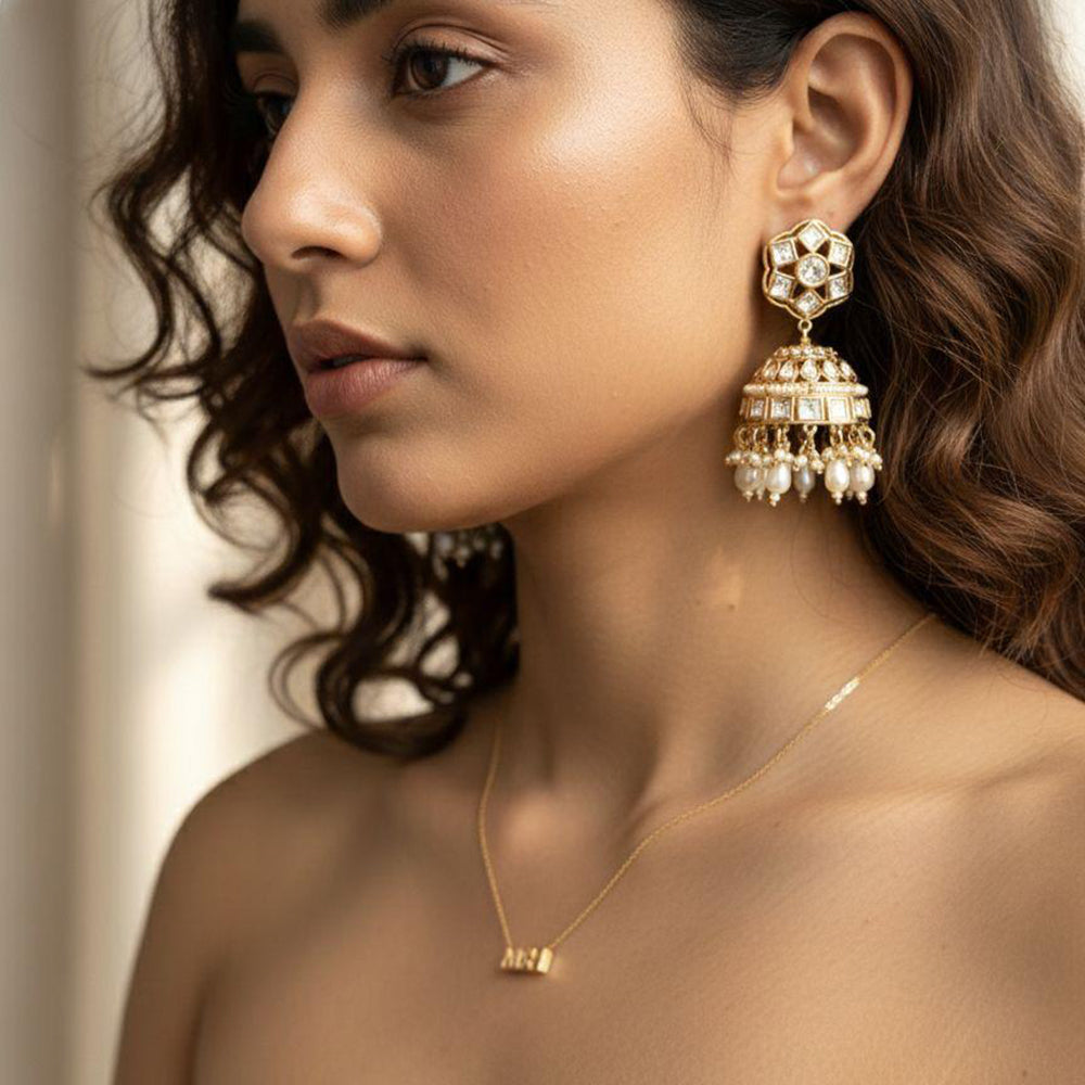 Jewel Addiction Ethnic Polki Kundan Stone Beads And Pearl Designer Jhumki Earrings