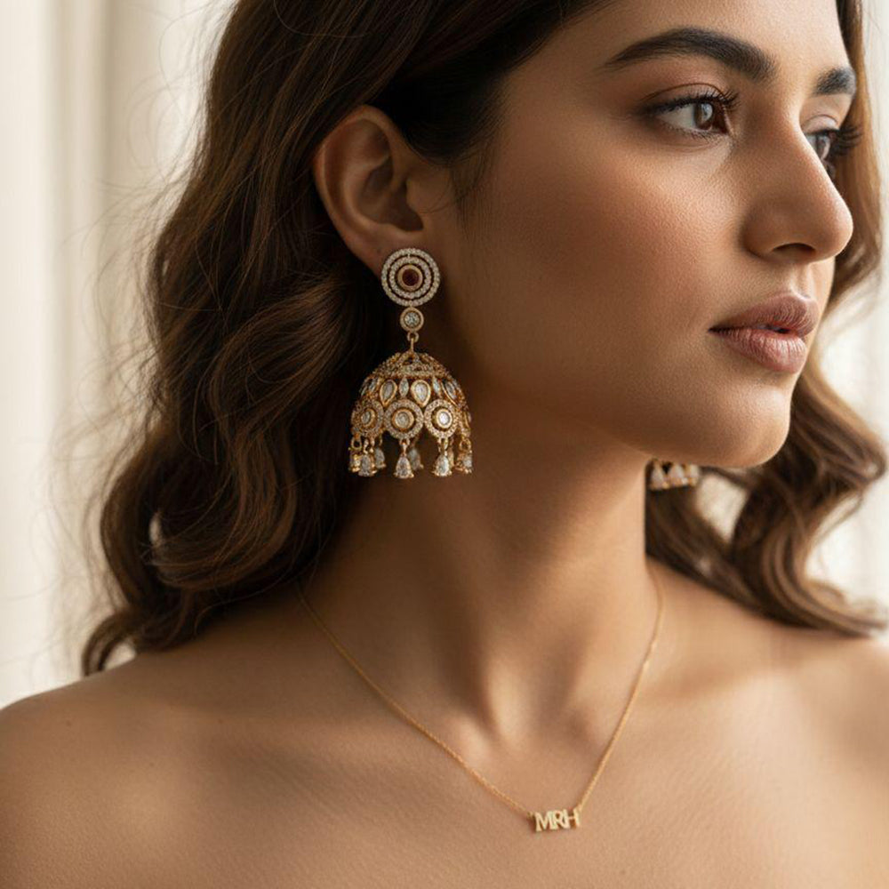 Jewel Addiction Ethnic Polki Kundan Stone Beads And Pearl Designer Jhumki Earrings