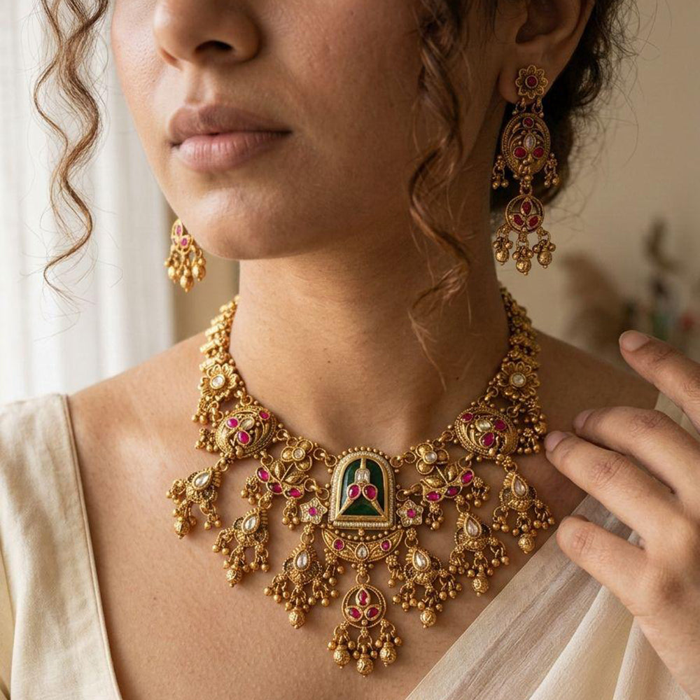Jewel Addiction Premium Pota Stone Beads And Pearl Necklace Set