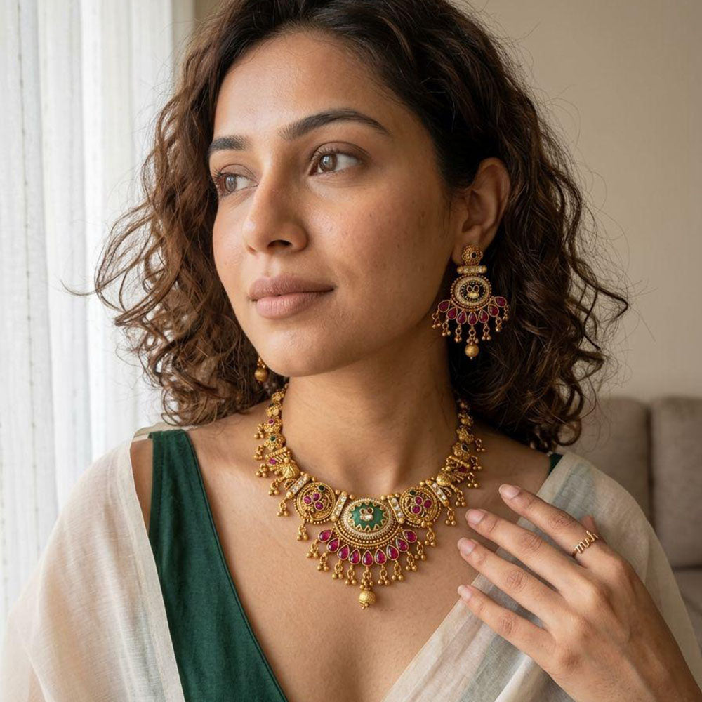 Jewel Addiction Premium Pota Stone Beads And Pearl Necklace Set