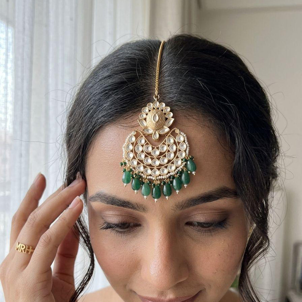 Jewel Addiction Designer Polki Kundan Stone And Pearl Maang Tikka