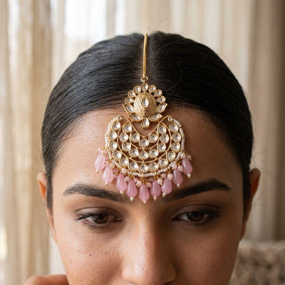 Jewel Addiction Designer Polki Kundan Stone And Pearl Maang Tikka