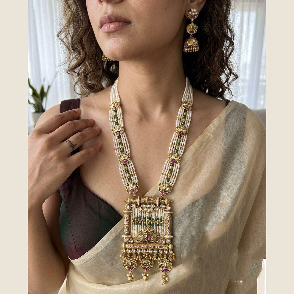 Jewel Addiction Premium Pota Stone And Pearl Long Necklace Set
