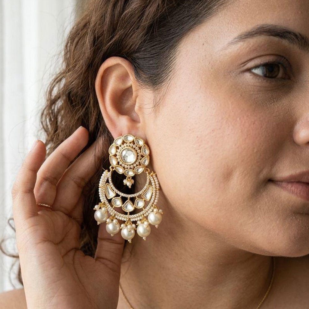 Jewel Addiction Elegant Kundan Stone Pearl And Beads Designer Dangler Earrings