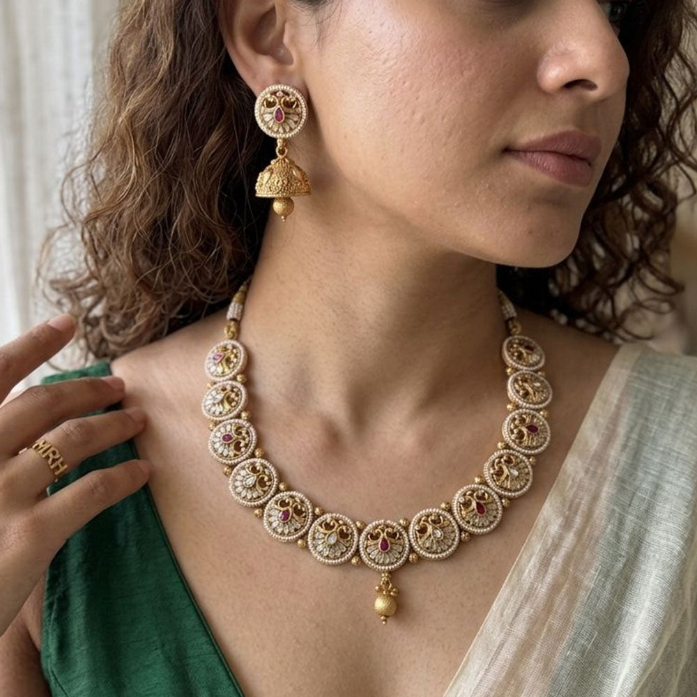 Jewel Addiction Luxury Pota Stone And Pearl Meenakari Necklace Set