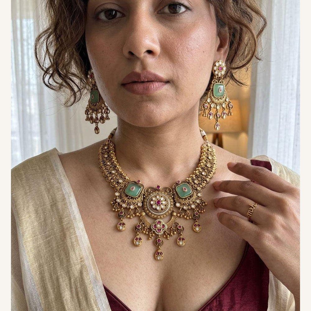 Jewel Addiction Luxury Pota Stone And Pearl Necklace Set