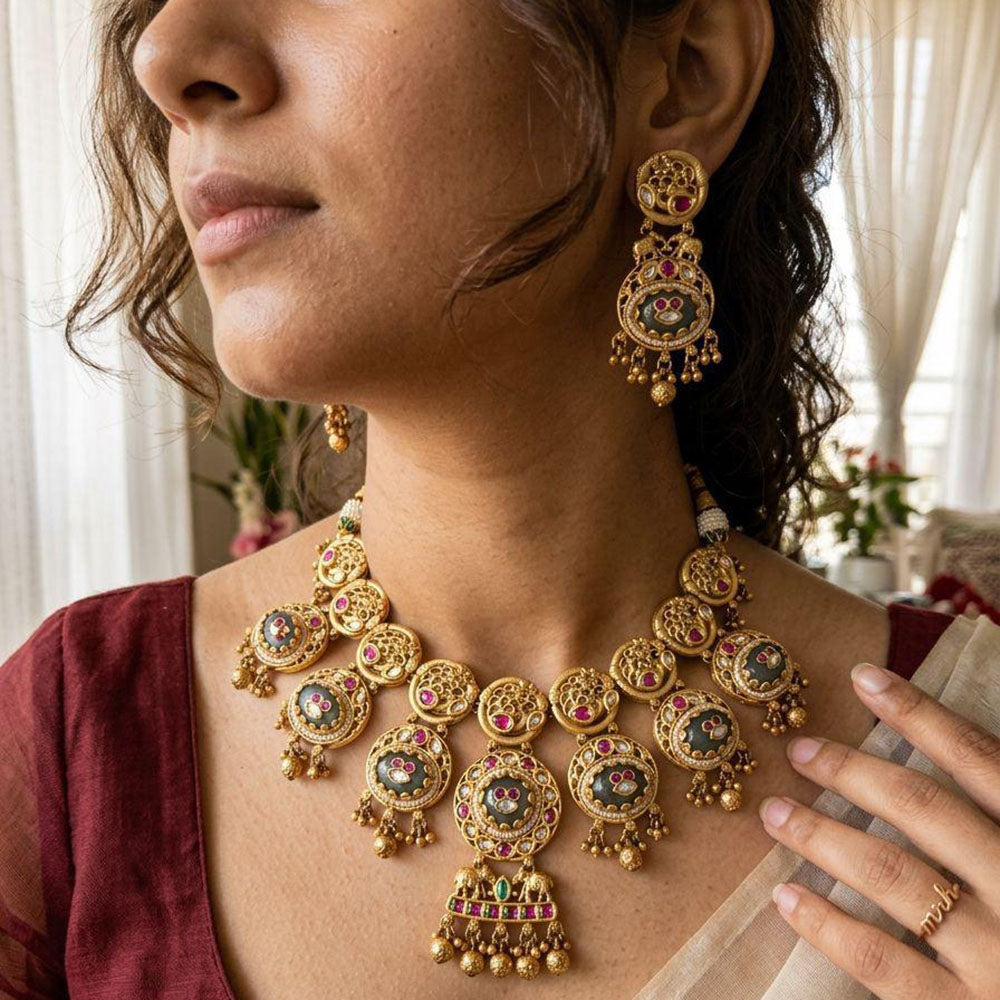 Jewel Addiction Luxury Pota Stone And Pearl Necklace Set