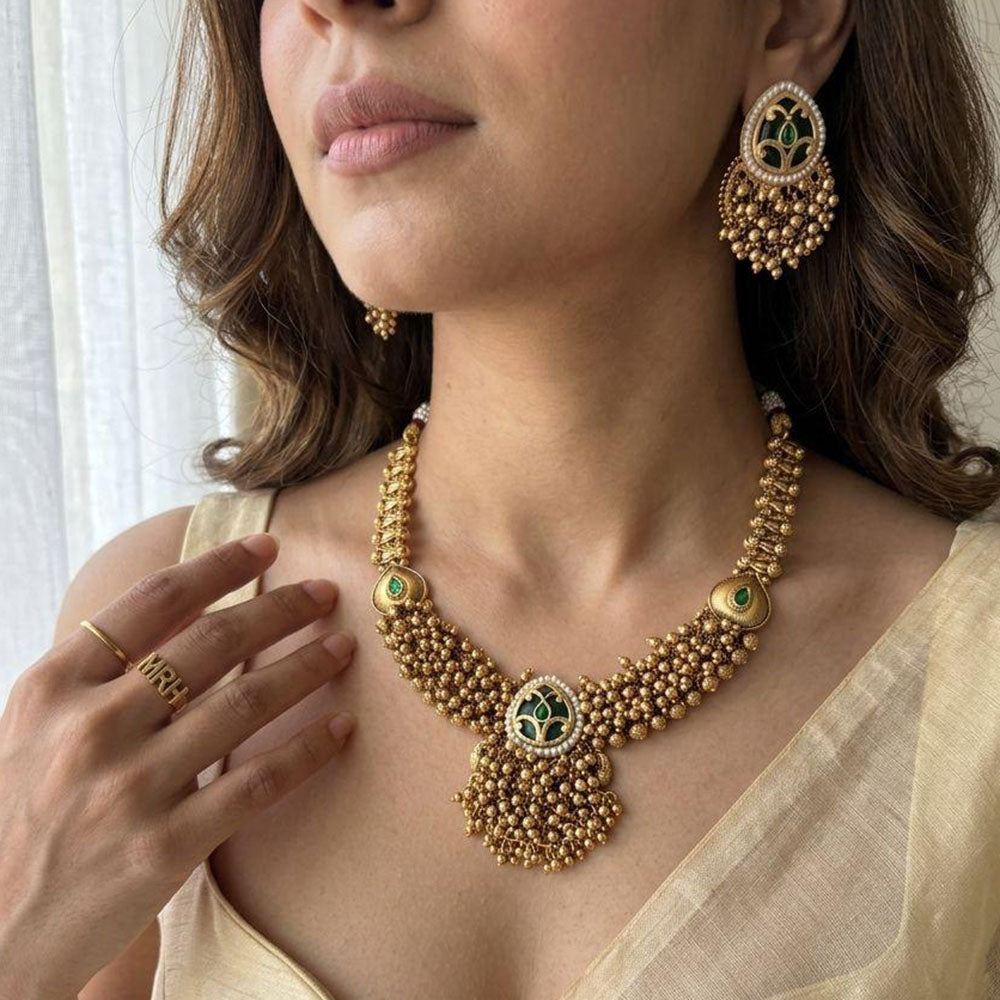 Jewel Addiction Elegance Pota Stone And Pearl Necklace Set