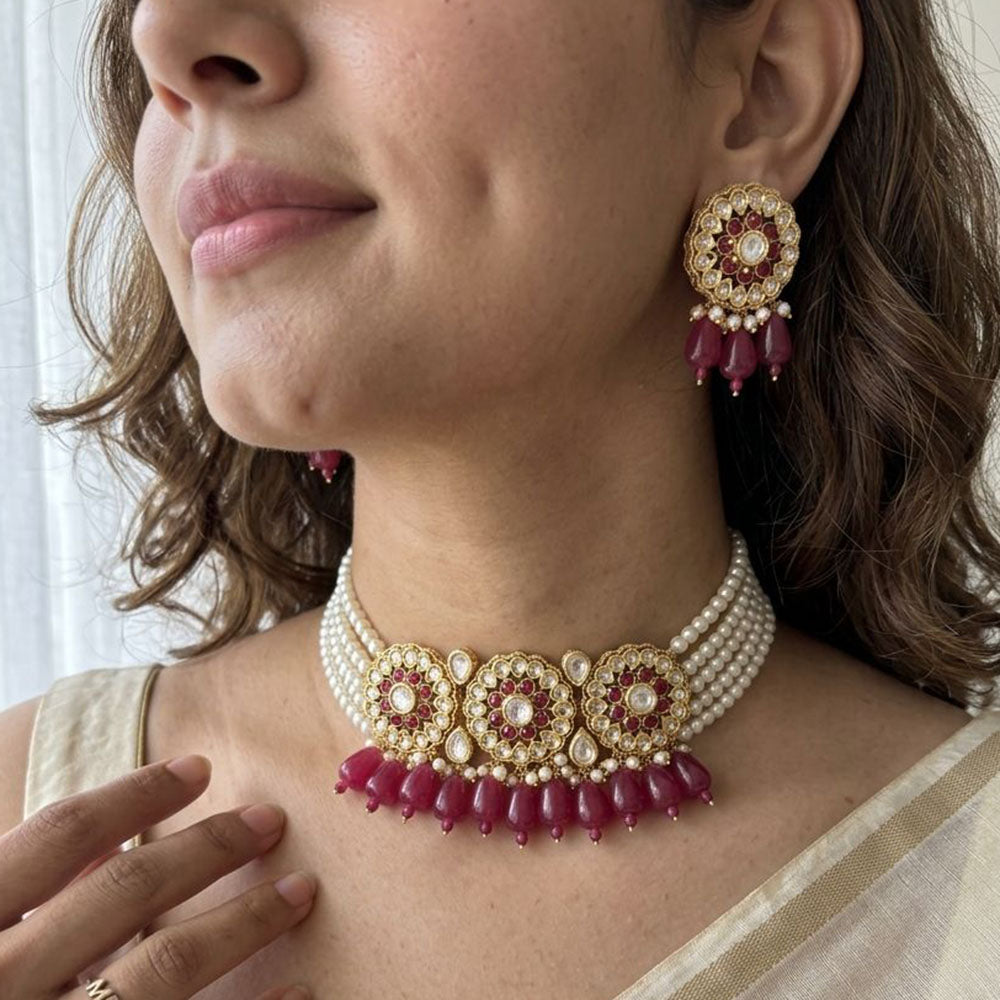 Jewel Addiction Glamorous Pota Stone Pearl And Beads Choker Necklace Set