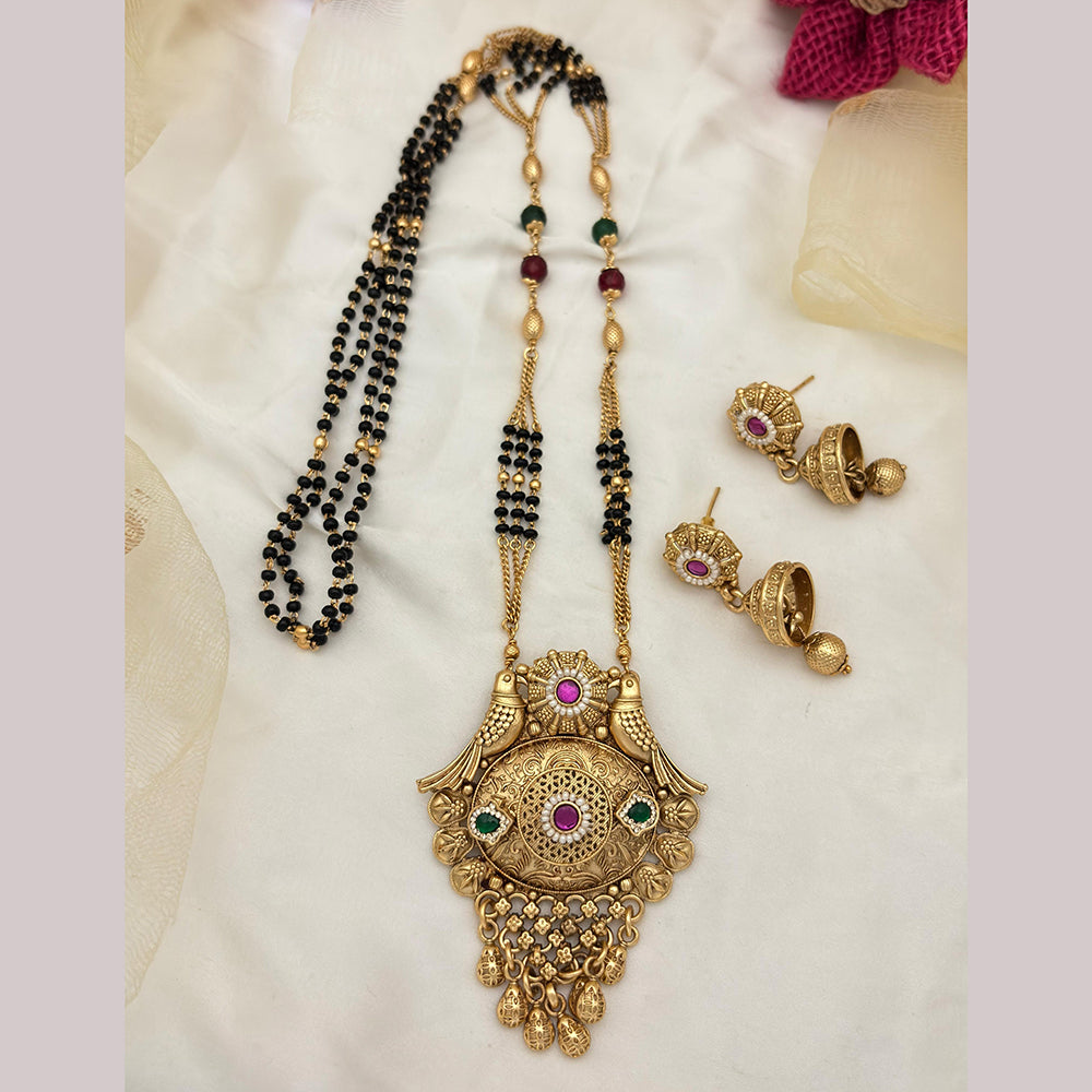Jewel Addiction Pota Stone And Pearl Designer Black Beads Mangalsutra