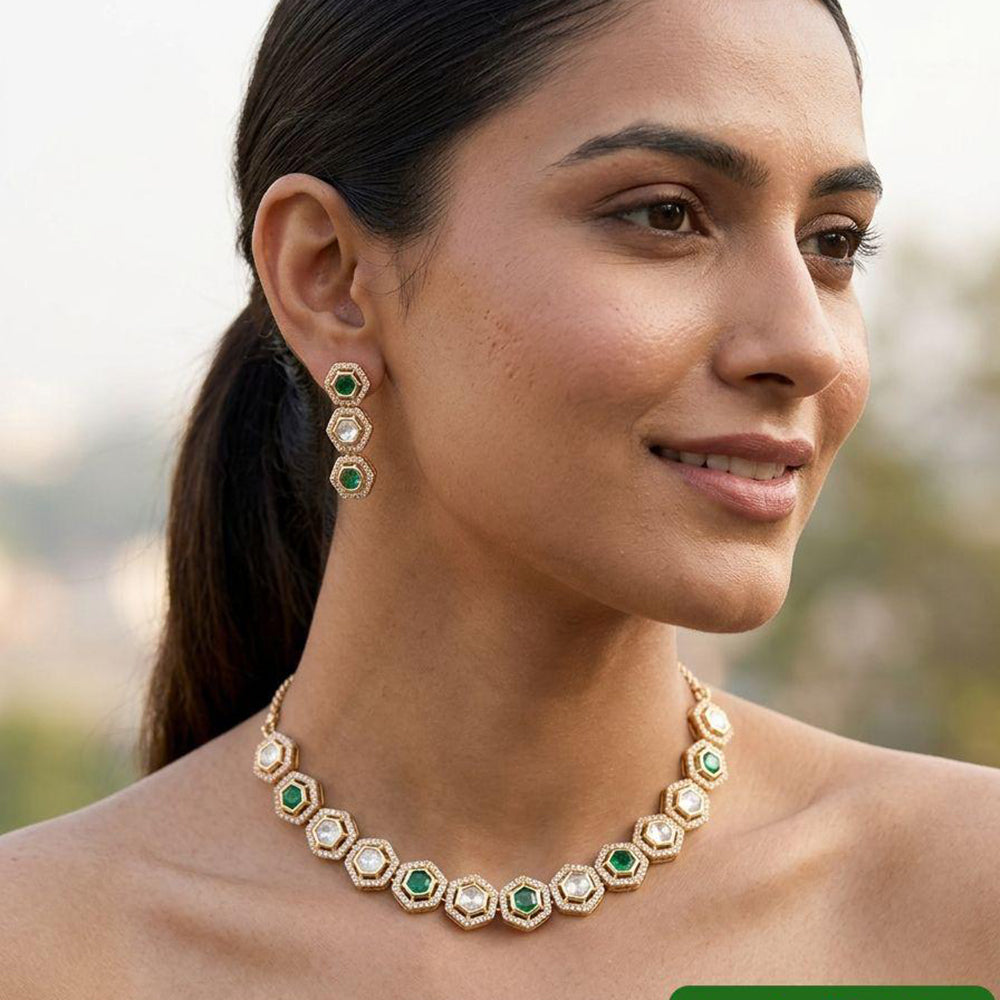 Jewel Addiction Classic Polki Kundan Stone Necklace Set