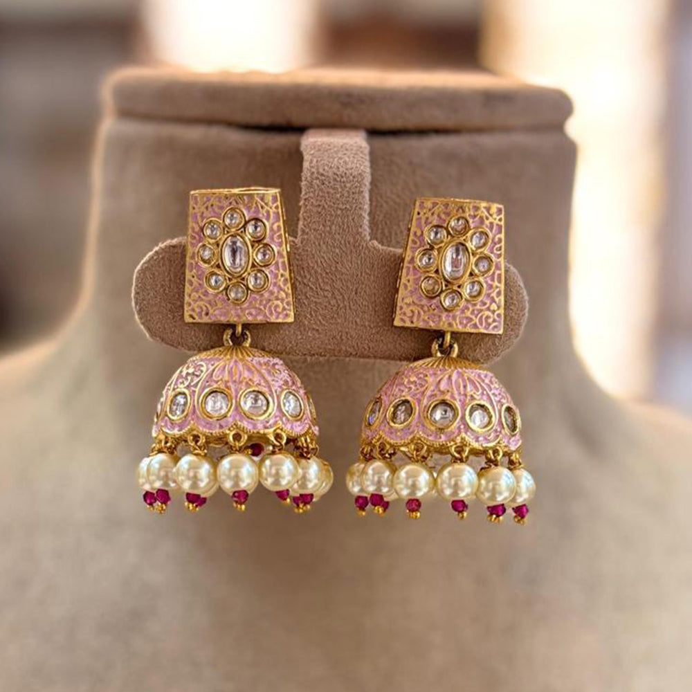Jewel Addiction Ethnic Polki Kundan Stone And Pearl Meenakari Jhumki Earrings