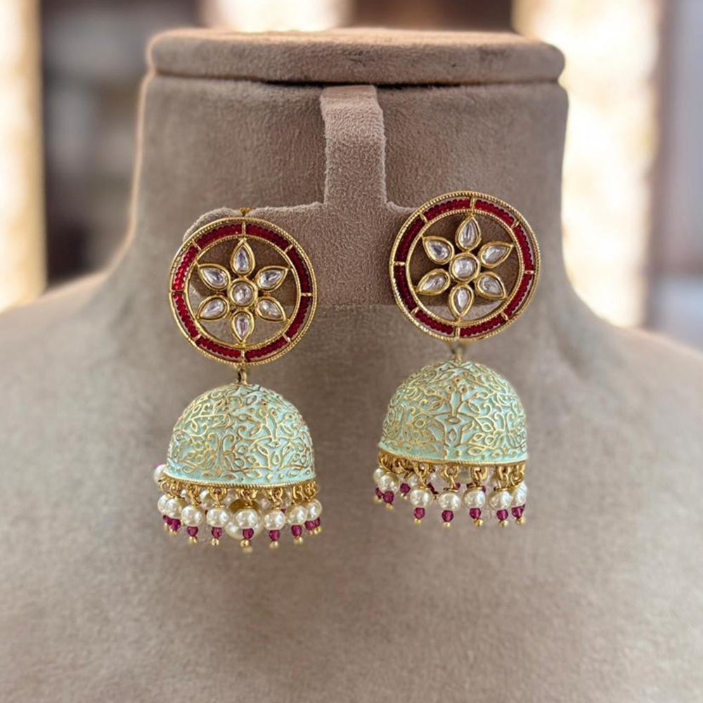 Jewel Addiction Ethnic Polki Kundan Stone And Pearl Meenakari Jhumki Earrings