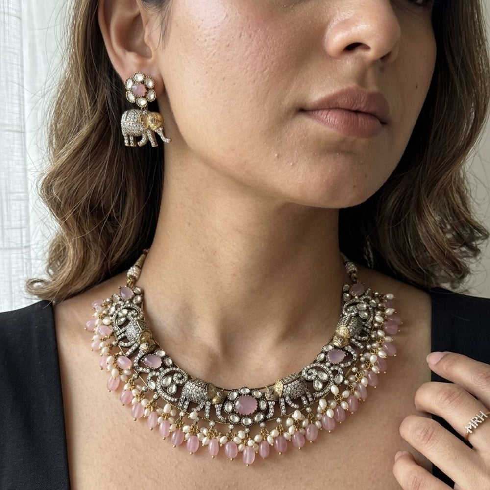 Jewel Addiction Classic Polki Kundan Stone Necklace Set