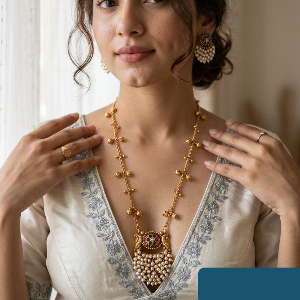 Jewel Addiction Premium Pota Stone And Pearl Necklace Set