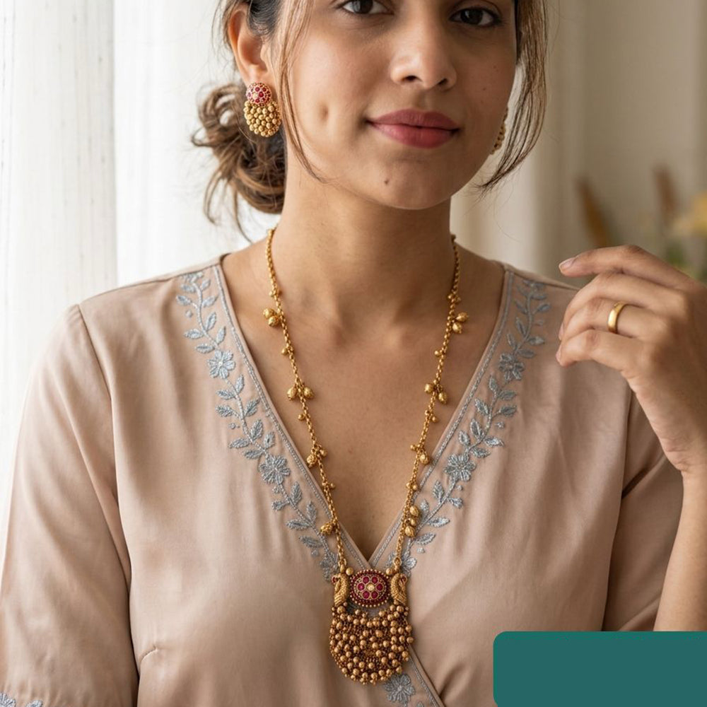 Jewel Addiction Premium Pota Stone And Pearl Necklace Set