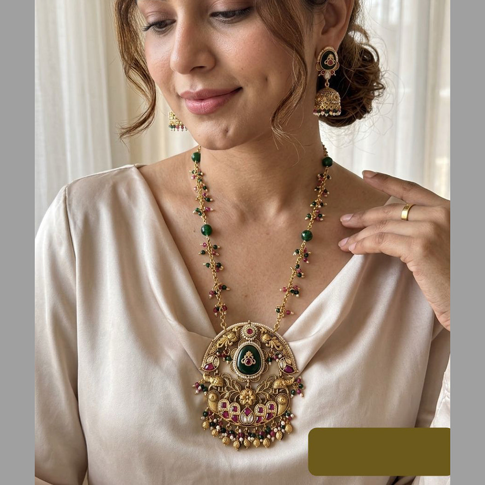 Jewel Addiction Premium Pota Stone And Pearl Long Necklace Set